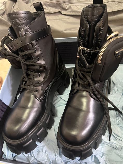 prada monolith leather and nylon fabric boots